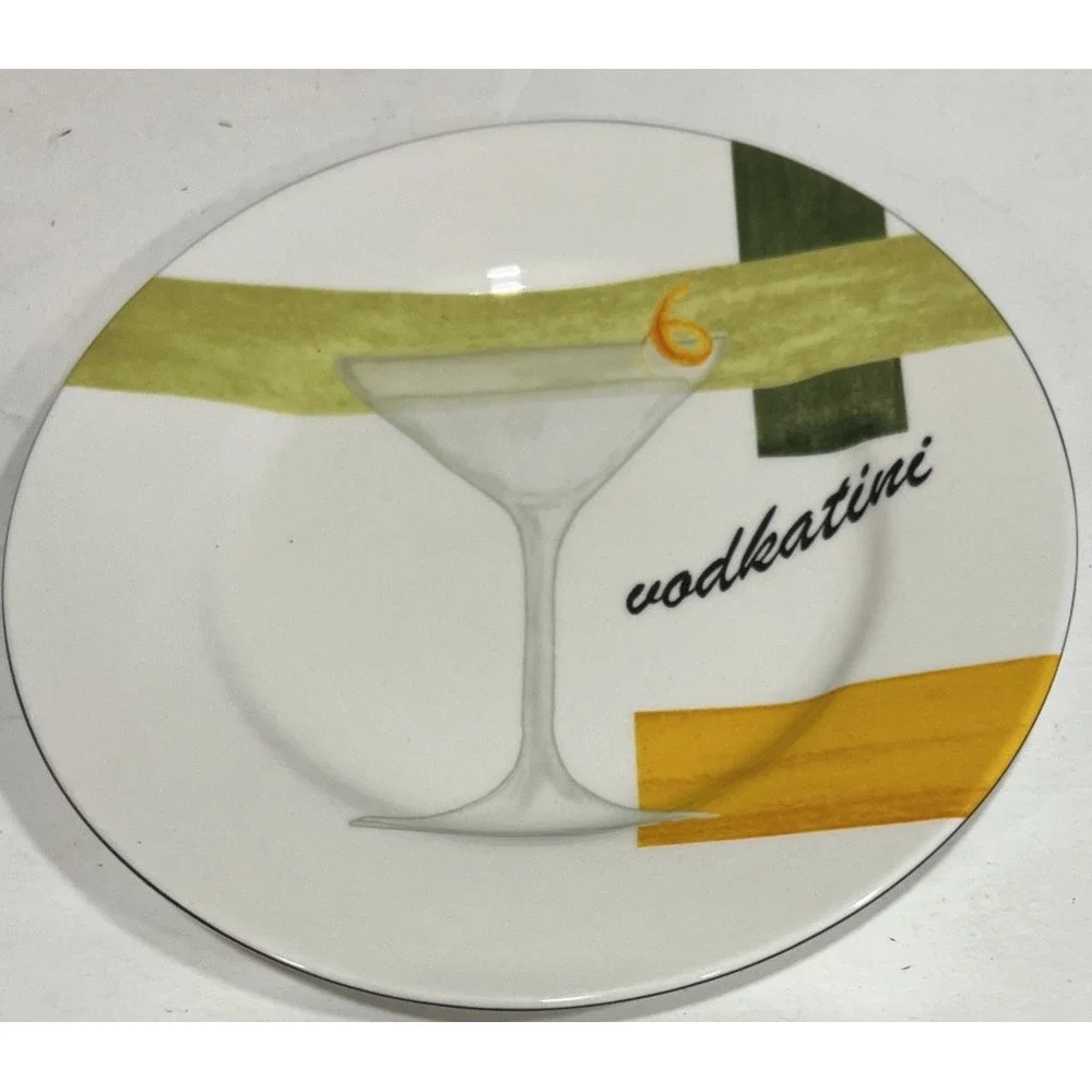 New W/Box American Atelier Canape Appetizer Plates Set of 4 Martini Cheers 6.5